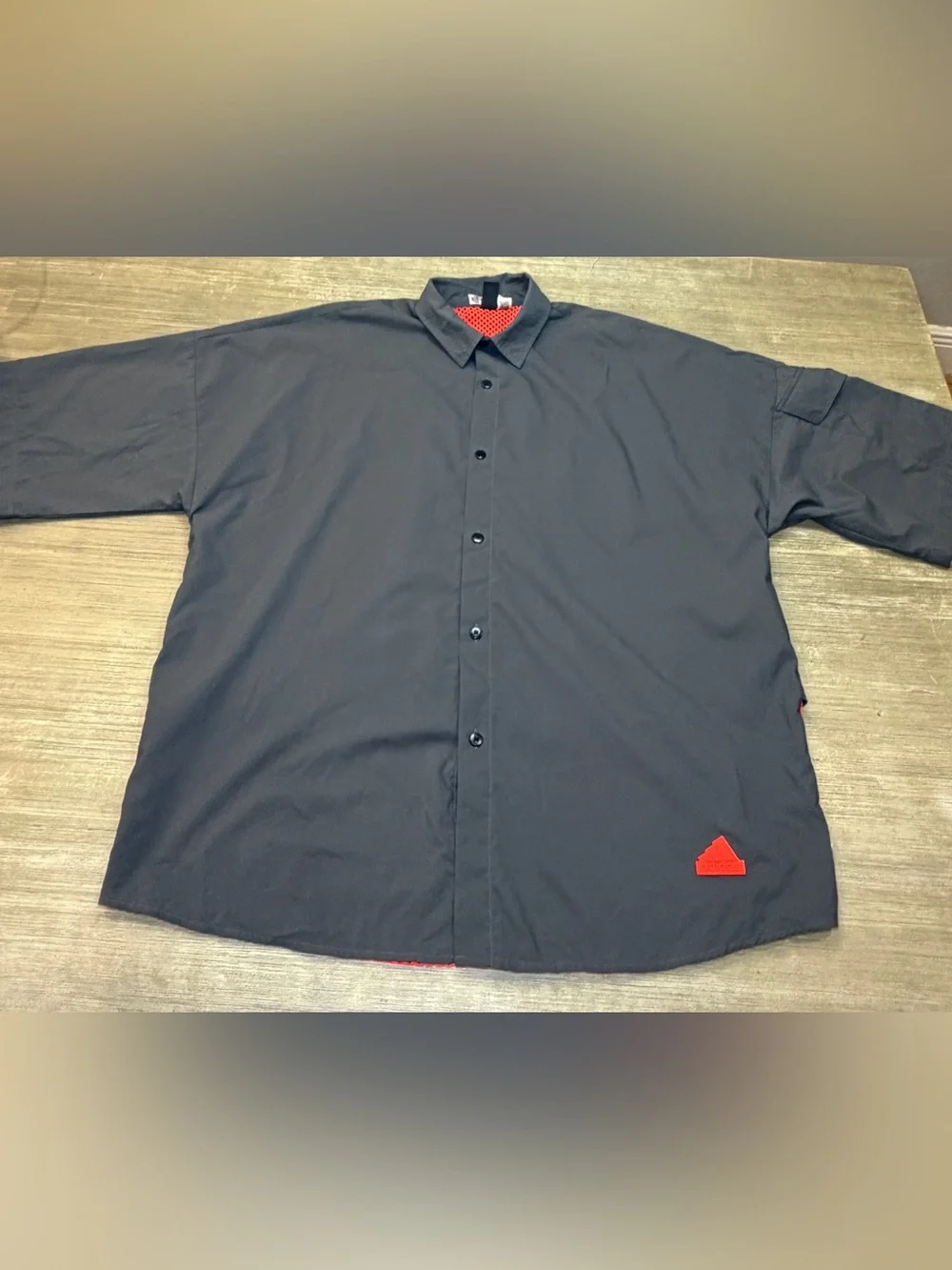 Adidas City Escape Premium  gray Button down Shirt with orange mesh mens small